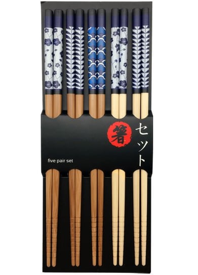 Zestaw drewnianych pałeczek z niebieskimi wzorami 22,5cm - 5 par Emro Aziatica