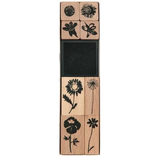 Zestaw drewnianych stempli - Dzikie Kwiaty - 8 znaczków + 1 tusz Inna marka