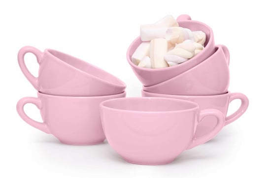 Zestaw dużych filiżanek do herbaty dla 6 osób różowy LUPIN Konsimo