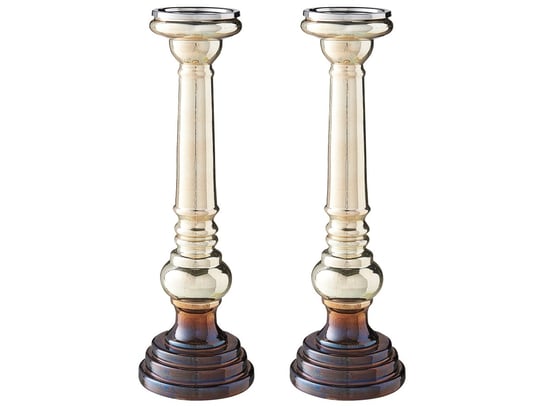 Zestaw dwóch świeczników szklanych 40 cm złoty IMARTI Beliani