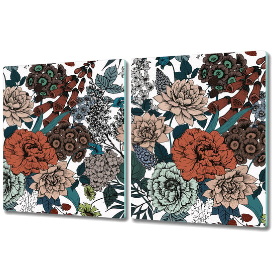 Zestaw Dwóch Szklanych Desek ze Wzorem - 2x 40x52 cm - Kwiaty w stylu retro Coloray