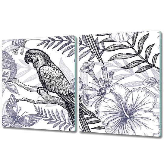 Zestaw Dwóch Szklanych Desek ze Wzorem - 2x 40x52 cm - Rysowana papuga Coloray