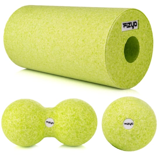 ZESTAW EPP FIZYO do Masażu 3w1 Duży Wałek Roller 30x15 + Piłka + Duoball kolor Limonkowy Fizyo