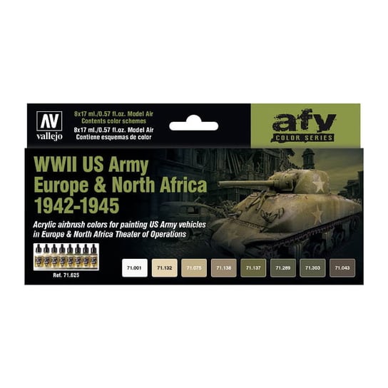 Air Color Airbrush Kit Vallejo - Model Air Set 71625 WWII US Army Europe And North Africa 1942 1945 8x17 Ml War Paint