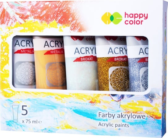 Zestaw Farb Akrylowych 5 Szt X 75 Ml Mix Brokat Happy Color Happy Color