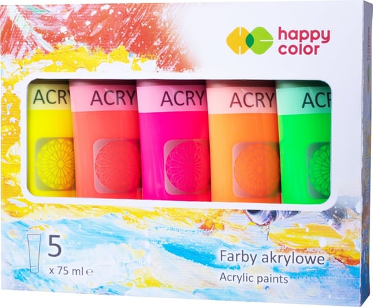 Zestaw Farb Akrylowych 5 Szt X 75 Ml Mix Fluo Happy Color Happy Color