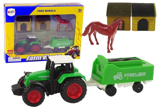 Zestaw Farma Traktor Przyczepa Koń Stajnia 1:64 Import LEANToys Inna marka