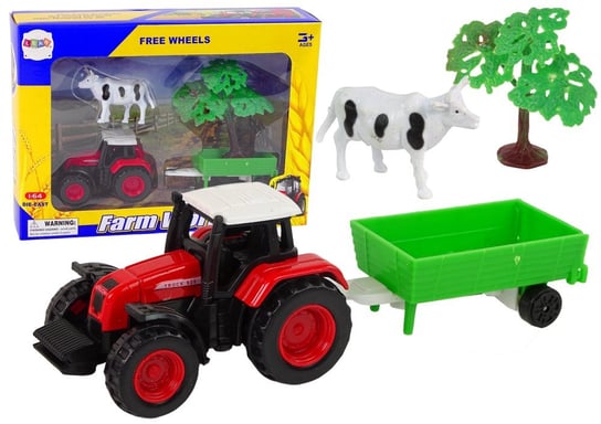 Zestaw Farma Traktor Przyczepa Krowa 1:64 Import LEANToys Inna marka