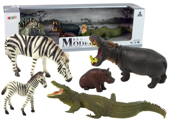 Zestaw Figurek Afryka Dzikie Zwierzęta Hipopotam Zebry Lean Toys