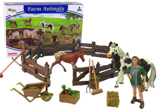 Zestaw Figurek Farma Do Złożenia Drewniana Zagroda Konie Lean Toys