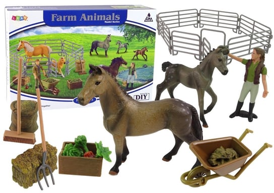 Zestaw Figurek Farma Do Złożenia Zagroda Konie Brązowe Lean Toys