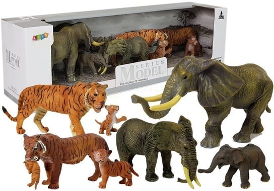Zestaw Figurek Zwierzęta Safari Słoń Słonica Słoniątko Tygrys Lean Toys