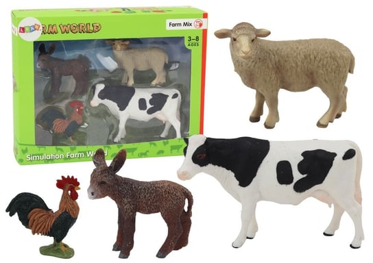 Zestaw Figurek Zwierzęta Wiejskie Farma 4 Sztuki Krowa Kogut Osioł Owca Lean Toys