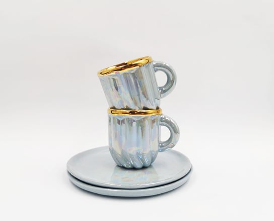Zestaw filiżanek do espresso Crema Opal ze spodkami, błękitny Mosko Ceramics