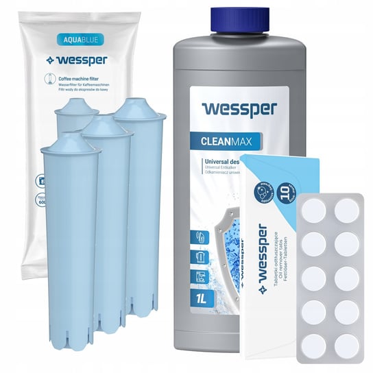 Zestaw Filtr Wody Do Ekspresu Wessper Aquablue + Odkamieniacz Cleanmax + Tabletki Cleanoil Wessper