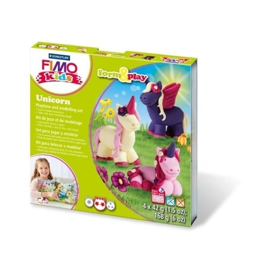 Zestaw Fimo Kids Unicorn - Staedtler - Form&Play - 4 różne bochenki z masy modelarskiej 42 g + narzędzie do modelowania + dekoracje Staedtler