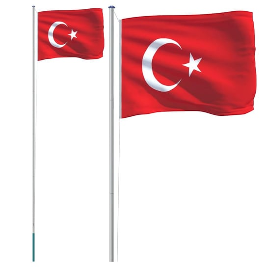 Zestaw Flagi Turcji z Masztem - 90x150 cm, srebrny Zakito Europe