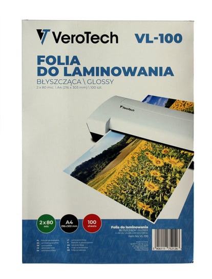 Zestaw folii do laminowania 100 sztuk 80 mic. Verotech VL-100 VeroTech