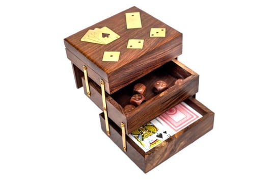 Zestaw gier w pudełku drewnianym KEMIS, brązowy, 11,5x11,5x15 cm Kemis - House of Gadgets