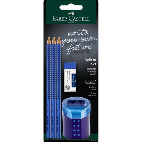Zestaw Grip Niebieski Faber-Castell   3 Ołówki + Gumka + Temperówka Blister Faber-Castell