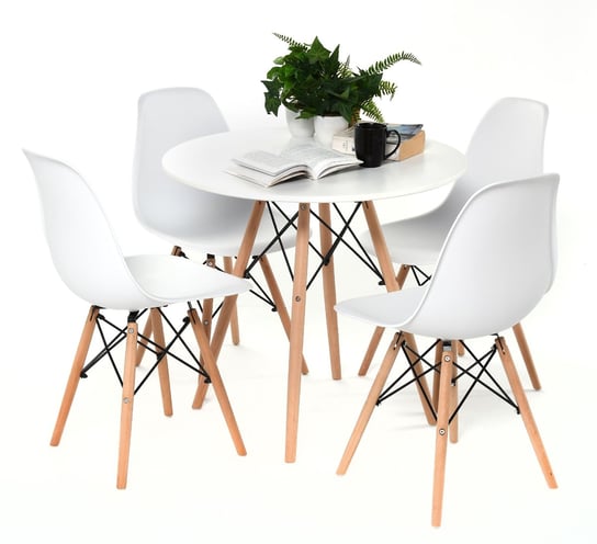 Zestaw jadalniany 4 krzesła białe plus stół okrągły 80 cm biały HOME INVEST INTERNATIONAL
