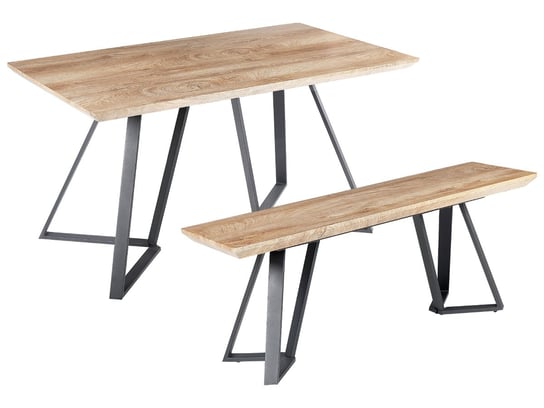 Zestaw jadalniany stół i ławka jasne drewno z czarnym UPTON Beliani