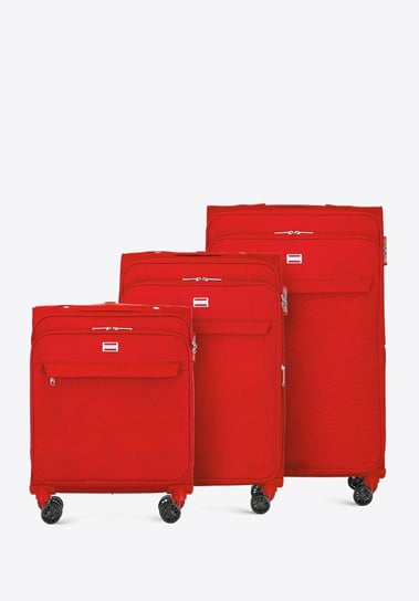 Zestaw jednokolorowych walizek miękkich czerwony WITTCHEN