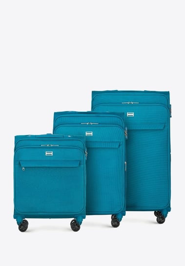 Zestaw jednokolorowych walizek miękkich turkusowy WITTCHEN