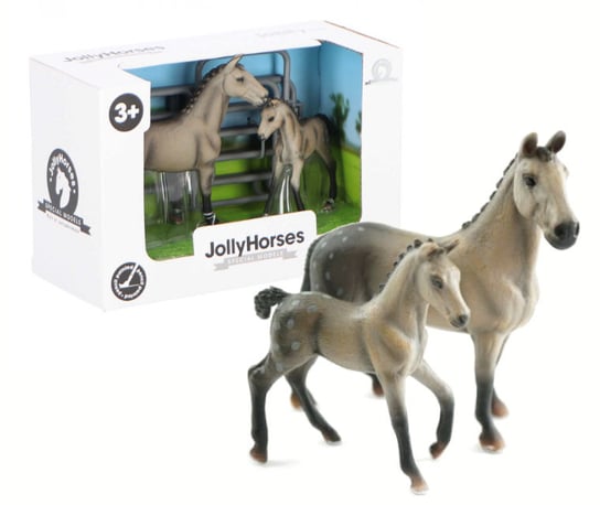Zestaw JOLLY HORSES Quarter Horse Koń Grey ze źrebakiem i płotem Szary PIROX JHPV6 Inna marka
