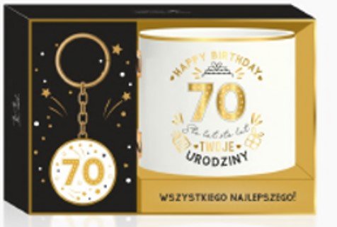 Zestaw jubileuszowy na urodziny 70, Złoty, 2 szt. 300 ml, Be happy Be Happy