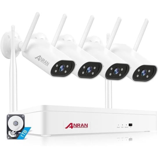 Zestaw kamer monitorujących ANRAN Pakiet do monitoringu wideo składający się z 4 kamer i dysku twardego 1 TB ANRAN
