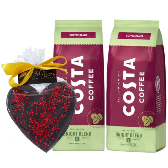 ZESTAW Kawa ziarnista Costa Coffee Bright Blend 2x500g + PREZENT Serce z gorzkiej czekolady M.Pelczar Chocolatier Costa Coffee