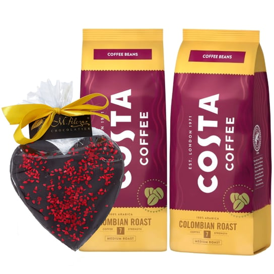 ZESTAW Kawa ziarnista Costa Coffee Colombian Roast 2x500g + PREZENT Serce z gorzkiej czekolady M.Pelczar Chocolatier Costa Coffee