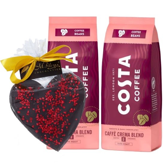 ZESTAW Kawa ziarnista Costa Coffee Crema Blend 2x500g + PREZENT Serce z gorzkiej czekolady M.Pelczar Chocolatier Costa Coffee