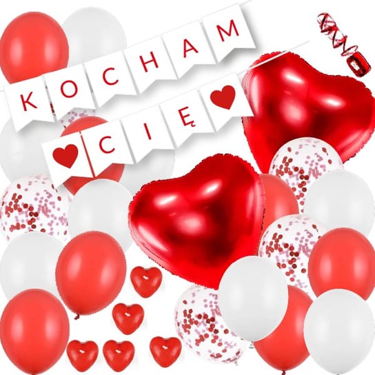Zestaw Kocham Cię Baner + 22 Balony Walentynki Czerwone Serca OCHprosze