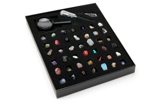 Zestaw kolekcjonerski Kamienie Zbiór minerałów naturalnych zestaw 43 kamieni lupa Tadekmark