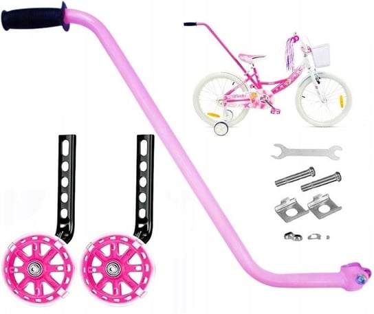 Zestaw Kółka boczne LED do roweru + PROWADNIK  Pchacz uchwyt zestaw różowy Inna marka