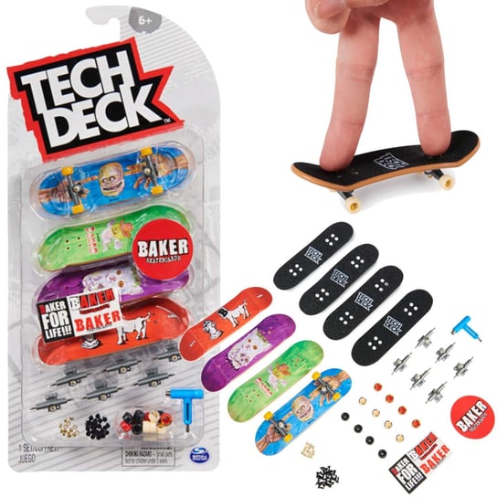 Zestaw Kolorowe Deskorolki Fingerboard 4-Pak Prace Ręczne Baker Skateboards Tech Deck Spin Master