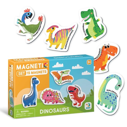 Zestaw kolorowych magnesów dinozaury dla dzieci 15 sztuk Dodo