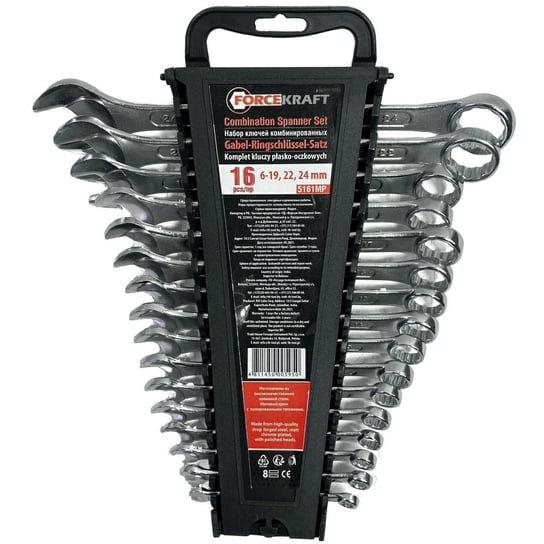 Zestaw Komplet Klucze płasko-oczkowe kluczy płasko-oczkowych 16el 6-24mm stal Cr-V FORCEKRAFT Forcekraft