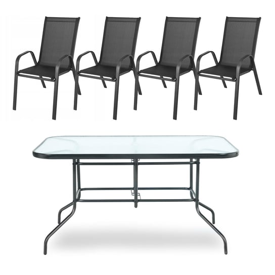 Zestaw Komplet Stół Szklany I 4 Krzesła Metalowe Zolta