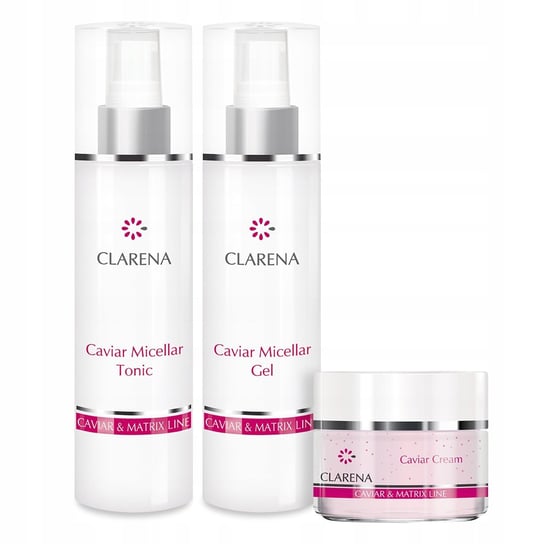 Zestaw krem kawiorowy z perłą + żel i tonik micelarny Caviar Cream 50 ml + Caviar Micellar Tonic 200 ml + Caviar Micellar Gel 200 ml Clarena