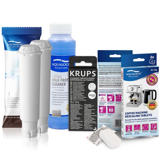 Zestaw Krups AL-TES46 2szt, latteo 250ml, Decalc 6szt, tabletki Krups XS3000 10szt Aqualogis