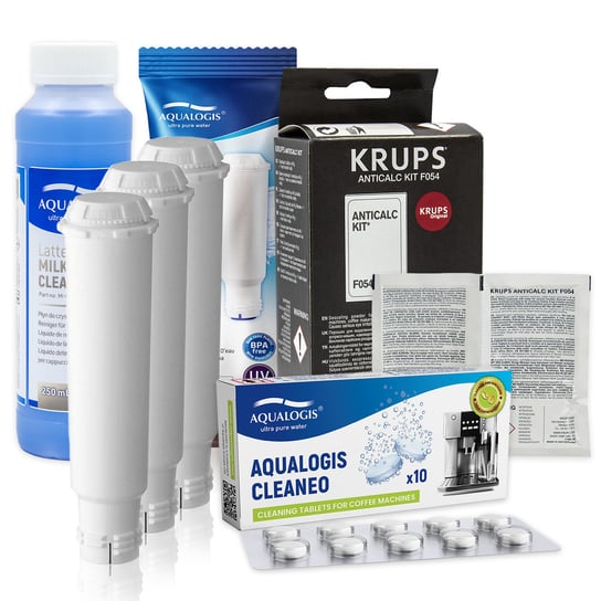 Zestaw Krups AL-TES46 3szt, F054, Cleaneo 10szt, latteo 250ml Aqualogis