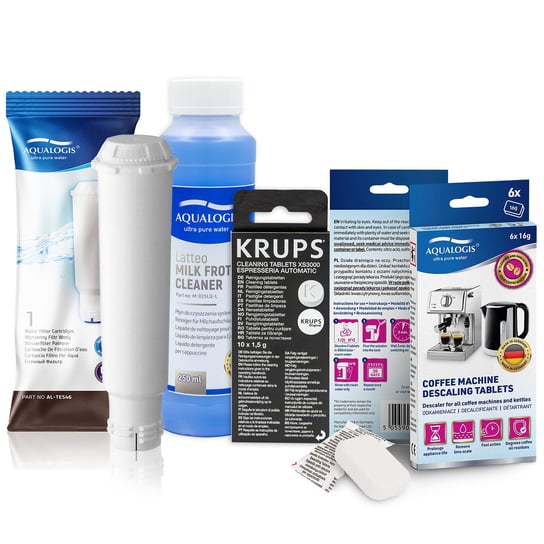 Zestaw Krups AL-TES46, latteo 250ml, Decalc 6szt, tabletki Krups XS3000 10szt Aqualogis