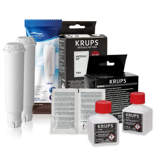 Zestaw Krups filtr AL-TES46 2szt, Odkamieniacz Krups F054, Krups XS9000 Płyn Aqualogis