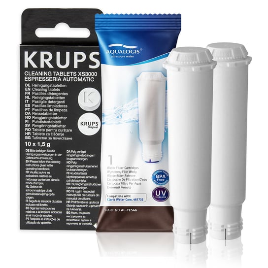 Zestaw Krups filtr AL-TES46 2szt, Tabletki Odtłuszczające KRUPS XS3000 10 szt. Aqualogis