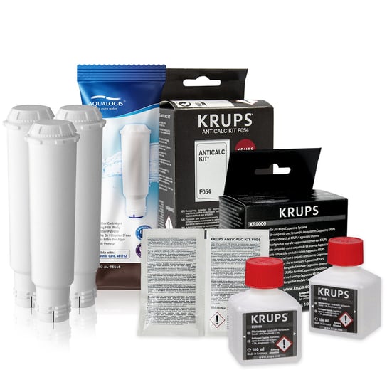 Zestaw Krups filtr AL-TES46 3szt, Odkamieniacz Krups F054, Krups XS9000 Płyn Aqualogis