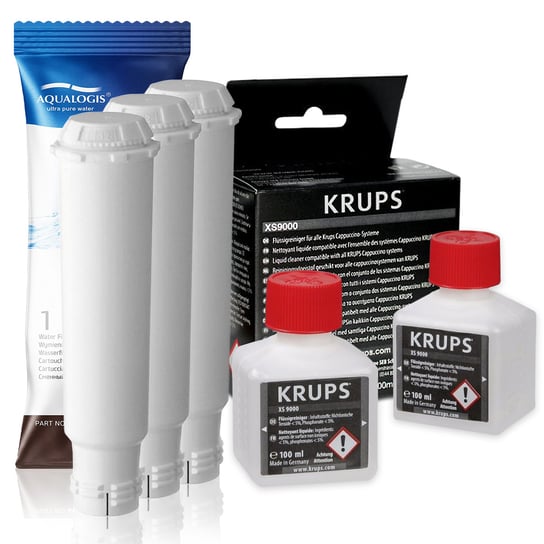 Zestaw Krups Filtr AL-TES46 3szt, Płyn czyszczący XS9000 Aqualogis