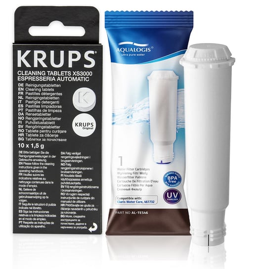 Zestaw Krups filtr AL-TES46, Tabletki Odtłuszczające KRUPS XS3000 10 szt. Aqualogis